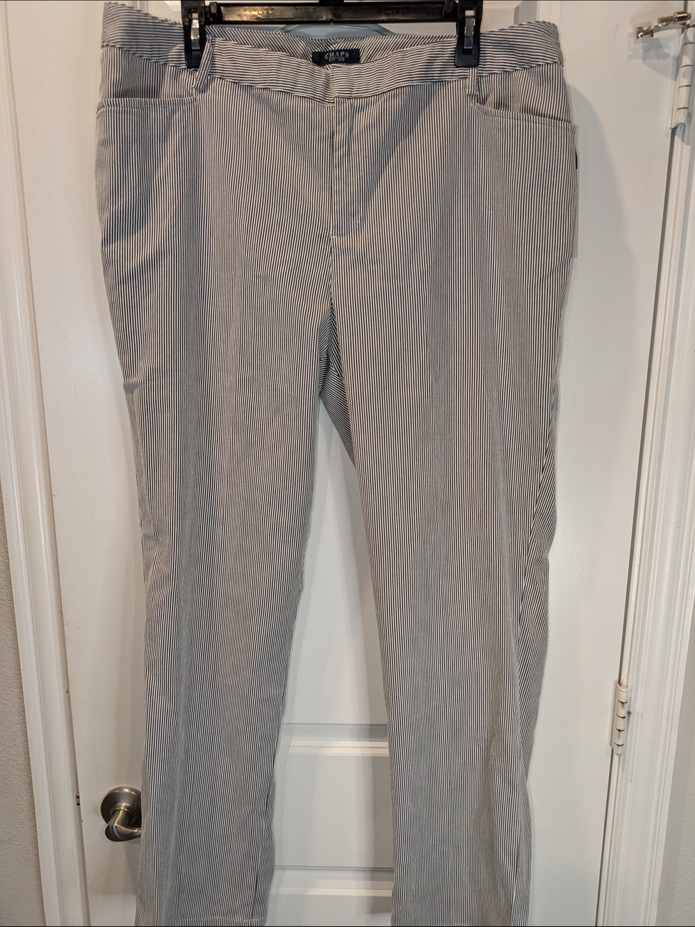 Chaps Striped Pants 16W NWT Black White Straight Leg Career Office Stretch